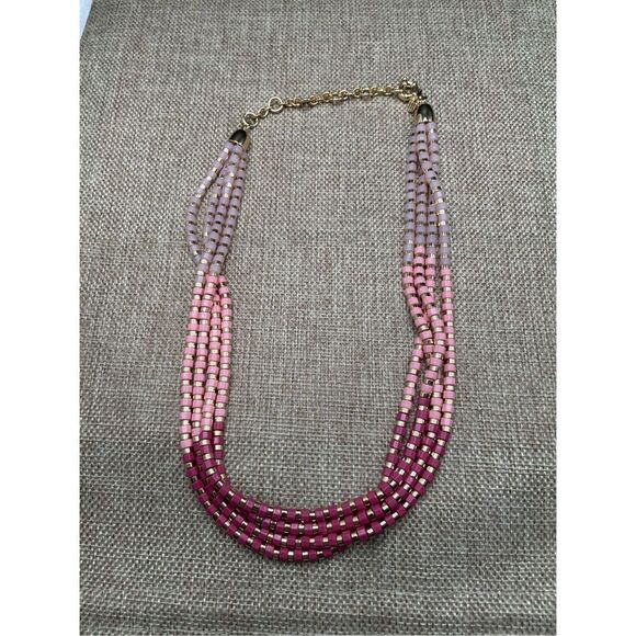 New Talbots Sunny Layered 4 Strand Beaded Pink and Gold Necklace Signed - Picture 5 of 8